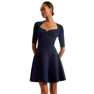 Ted Baker | Dresses | Ted Baker Womens Halleid Black Faux Leather Trim  Belted Midi Dress Imperfections | Poshmark